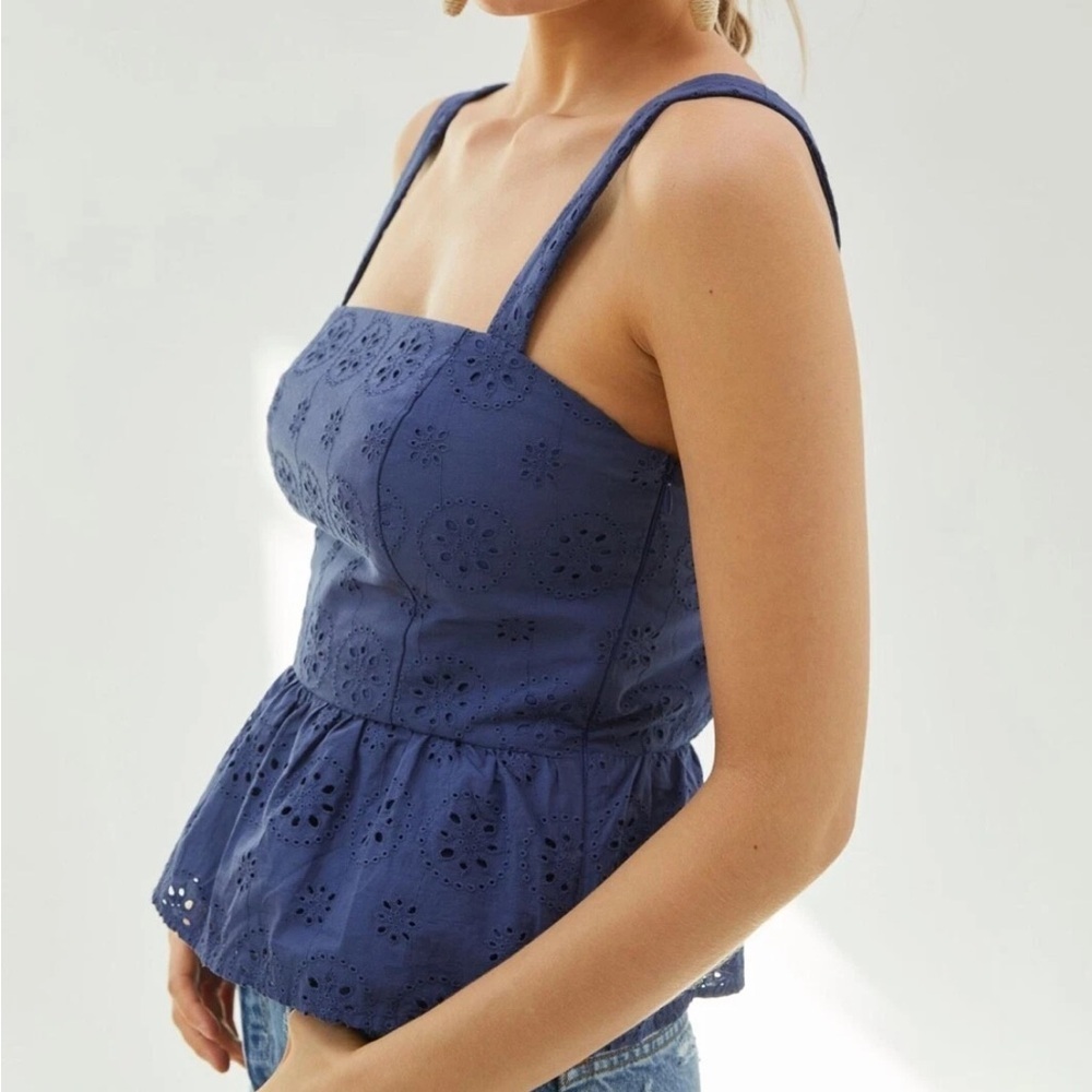 Anthropologie HUTCH Dorri Buckle Back Tank Navy Blue Eyelet Square Neck Sz 6 NEW - Picture 3 of 10